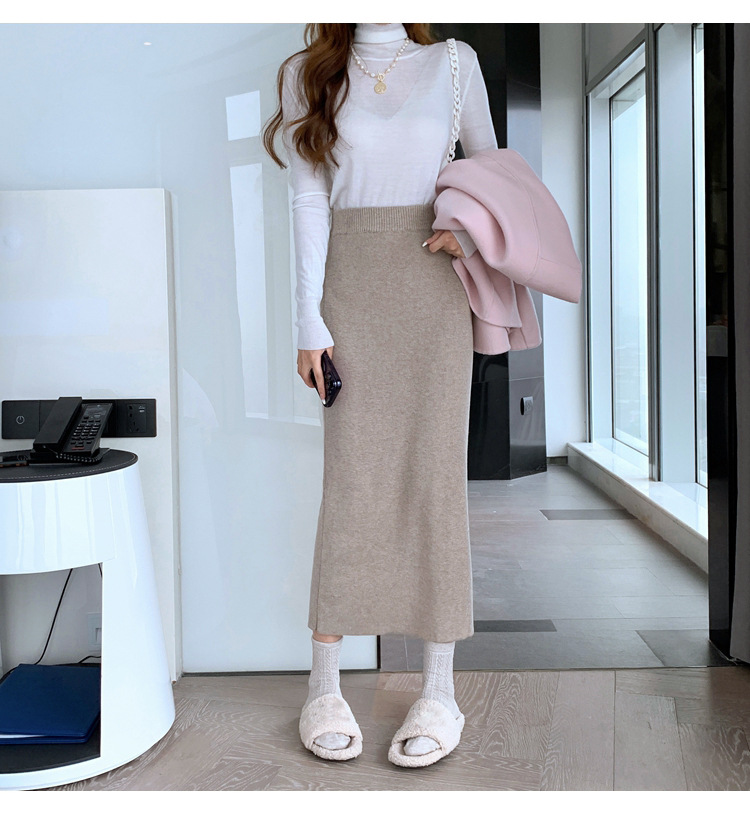 タイトスカート 編み地素材のハイウエストロングタイトスカート