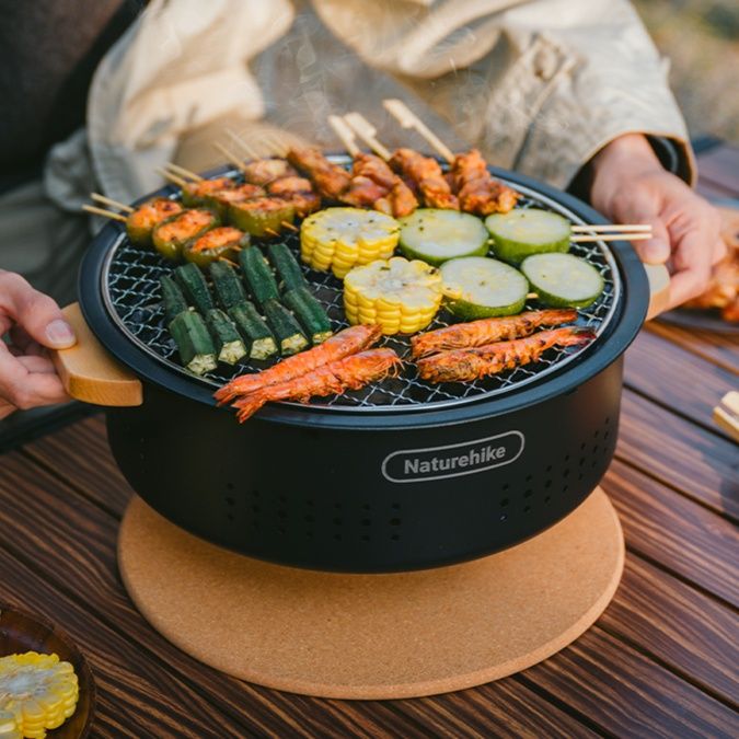 焚き火台 木取っ手断熱ポータブル網焼き器