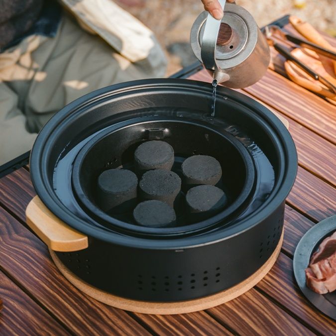 焚き火台 木取っ手断熱ポータブル網焼き器
