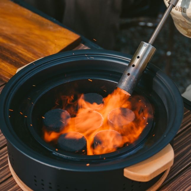 焚き火台 木取っ手断熱ポータブル網焼き器