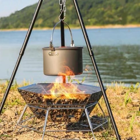 焚き火台 三脚吊り式ファイヤーディスク折り畳み式焚き火台