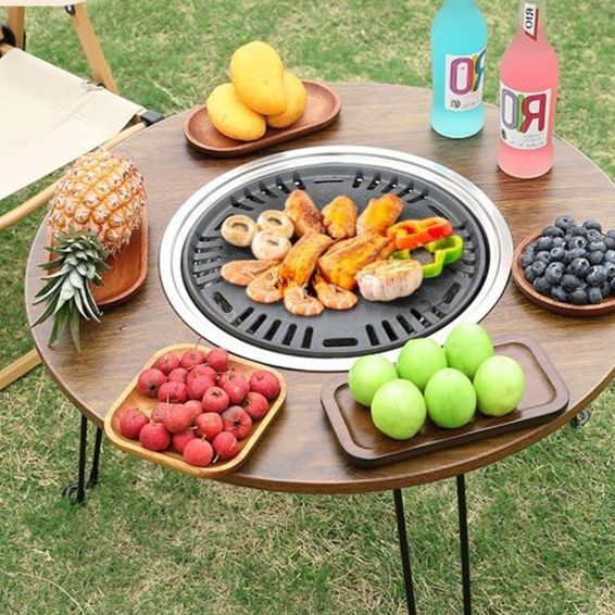 焚き火台 円形木製天板付き焚き火台テーブル