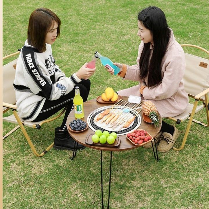 焚き火台 円形木製天板付き焚き火台テーブル