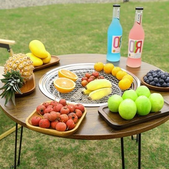 焚き火台 円形木製天板付き焚き火台テーブル