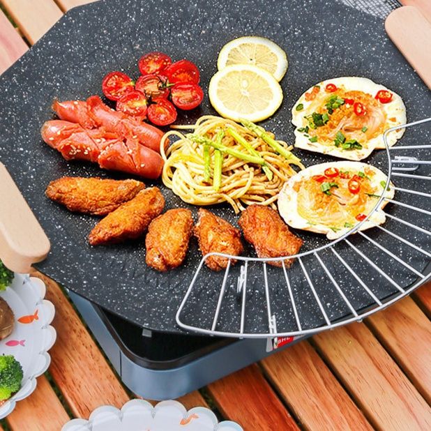 焚き火台 扇型大理石風焼肉プレート付き電気式卓上調理台 テーブル