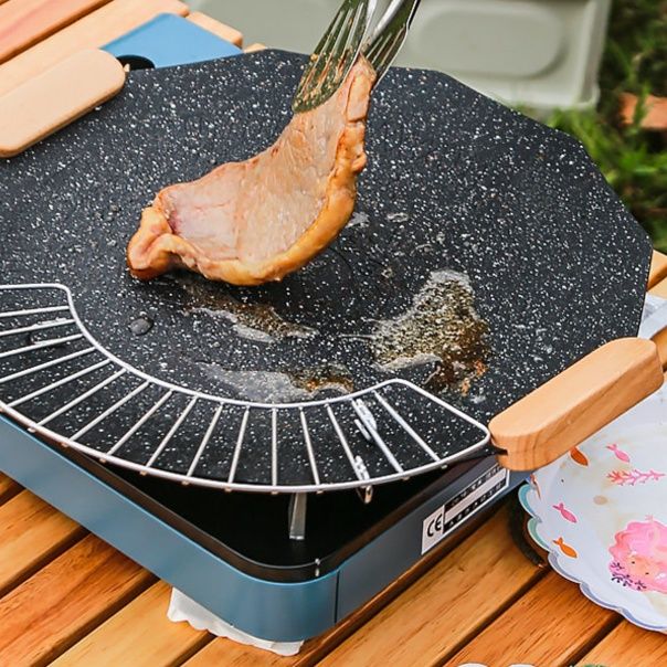 焚き火台 扇型大理石風焼肉プレート付き電気式卓上調理台 テーブル