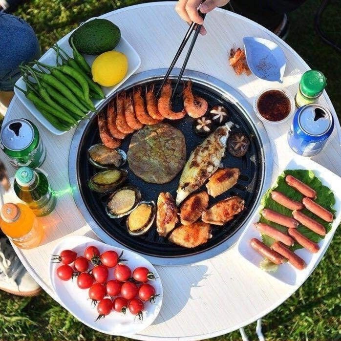 焚き火台 円形調理台一体型焚き火台テーブル