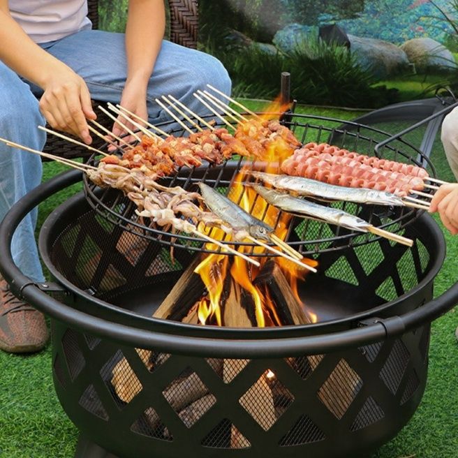 焚き火台 幾何学模様装飾付き円形焚き火台 ソロ