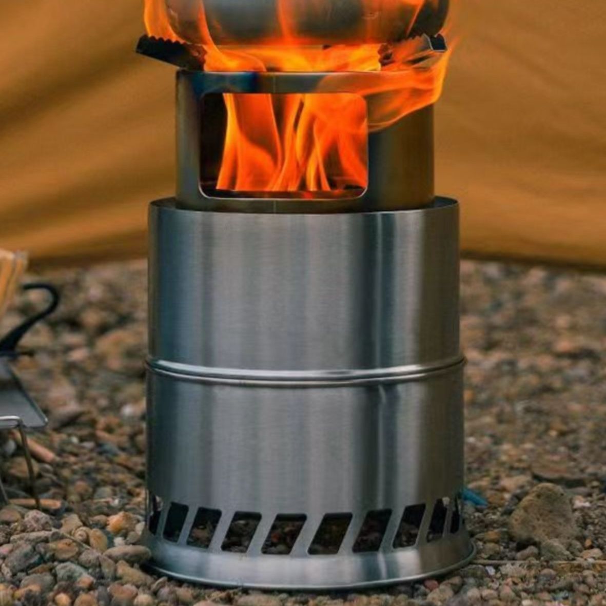 二次燃焼式軽量コンパクト折りたたみ調理用ストーブソロ焚き火台