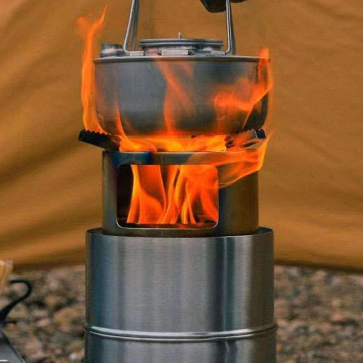 二次燃焼式軽量コンパクト折りたたみ調理用ストーブソロ焚き火台