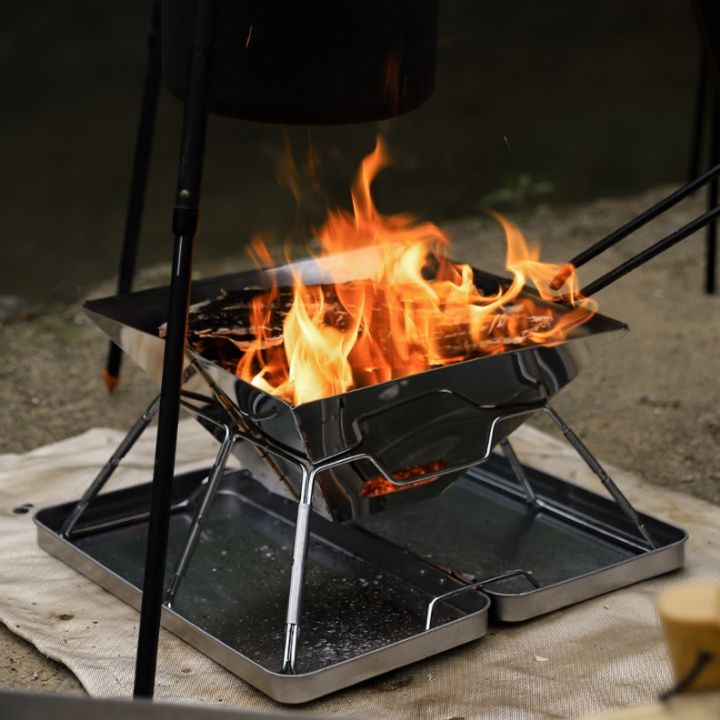 ステンレス折り畳み式二段調理網付ソロ焚き火台