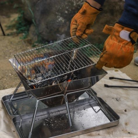 ステンレス折り畳み式二段調理網付ソロ焚き火台