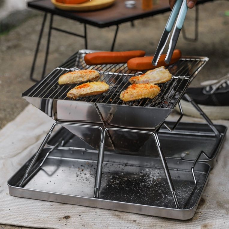 ステンレス折り畳み式二段調理網付ソロ焚き火台