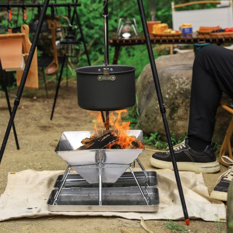 ステンレス折り畳み式二段調理網付ソロ焚き火台