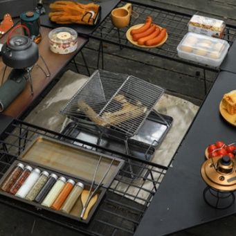 ステンレス折り畳み式二段調理網付ソロ焚き火台