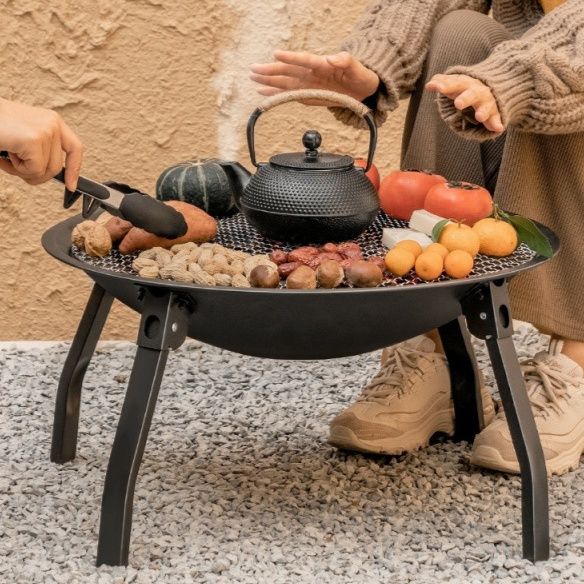 焚き火台折りたたみ式円形ファイヤーディスク三脚付き