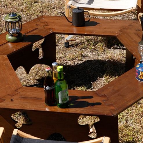 六角形木製囲炉裏式焚き火台テーブル