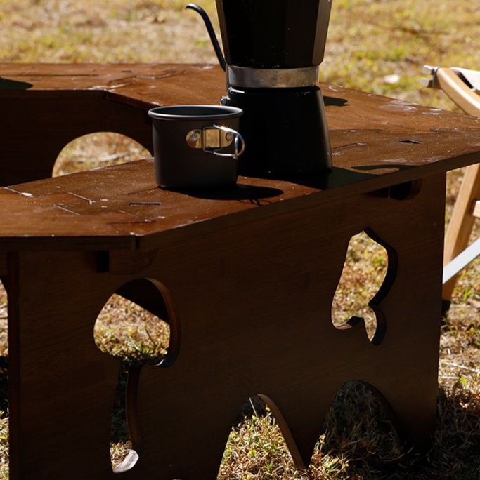 六角形木製囲炉裏式焚き火台テーブル