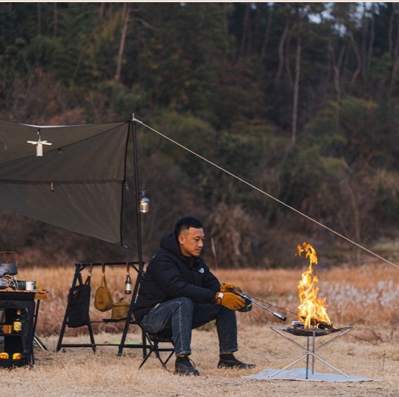 焚き火台 折りたたみ式不銹鋼網焼き台 ソロキャンプ用