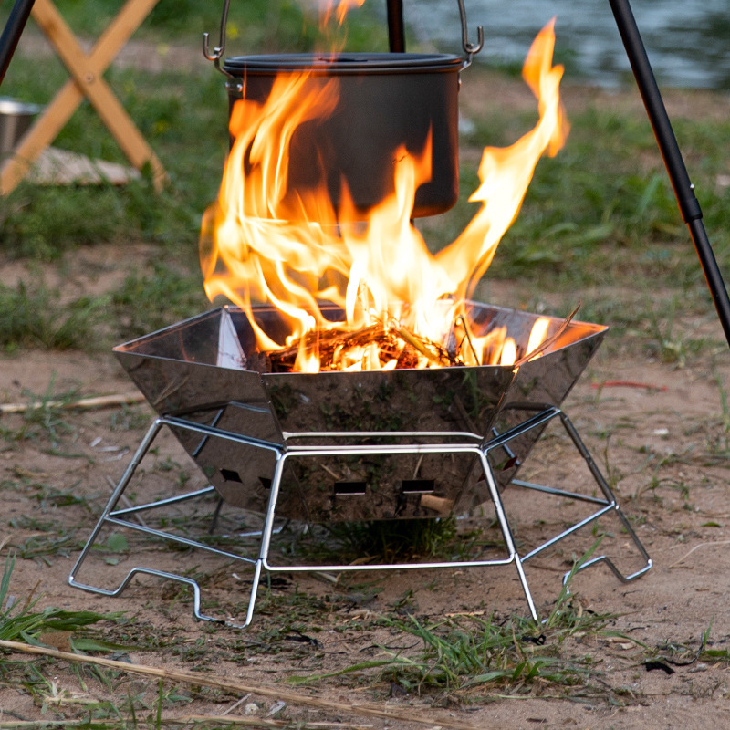 焚き火台 折りたたみ式六角形焚き火台ソロ調理用五徳付き