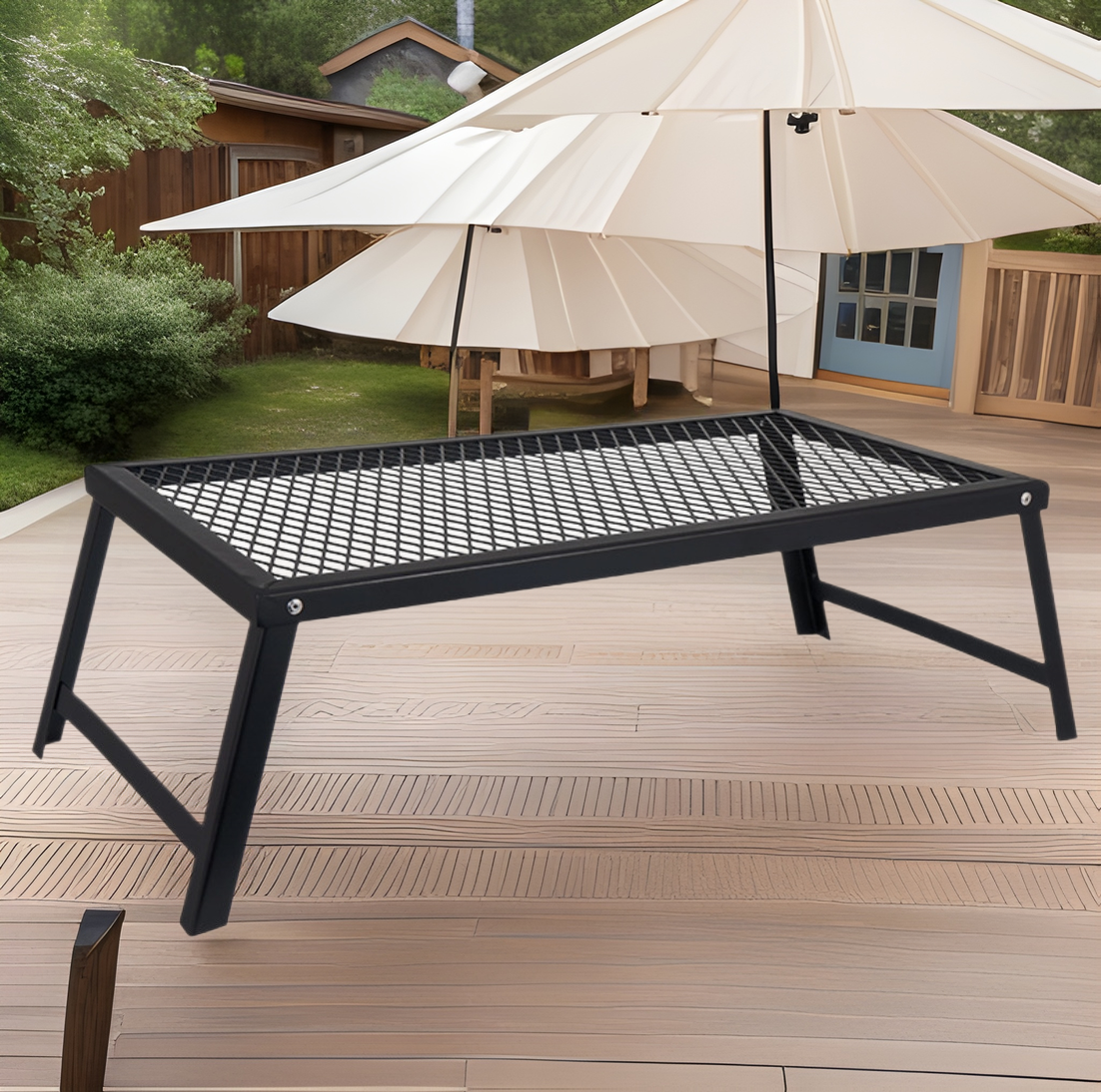 焚き火台 折りたたみ式メッシュ網焼き台付き焚き火用テーブル