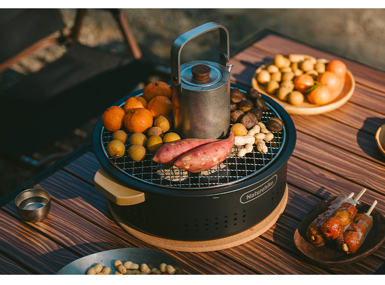 焚き火台 木取っ手断熱ポータブル網焼き器