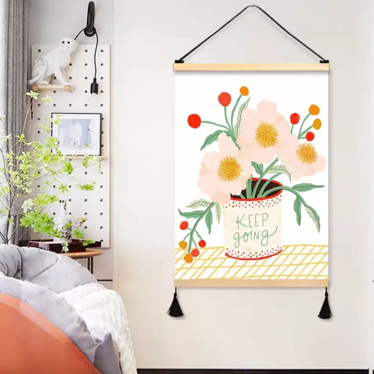 手描き風 花・植物の鉢植えタペストリー