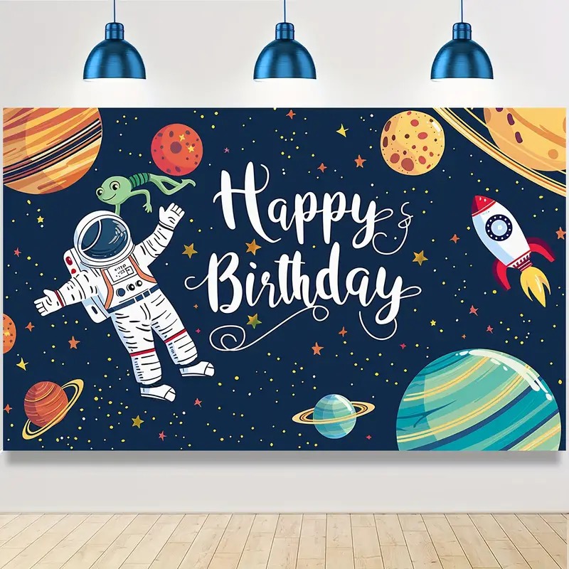  宇宙飛行士と惑星の誕生日お祝いタペストリー