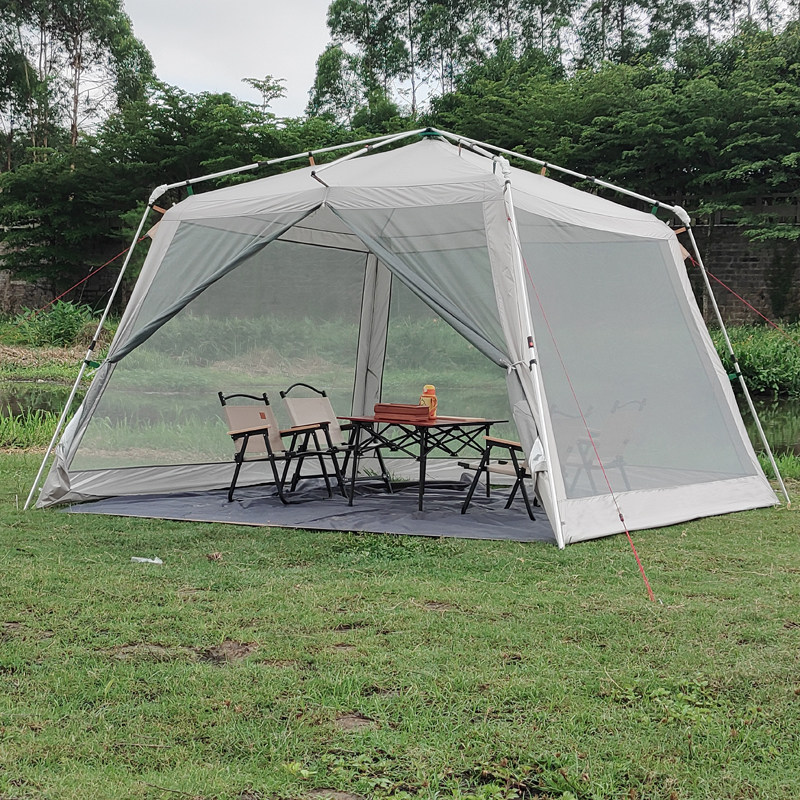 タープ 六角形メッシュスクリーン付き大型簡易設営タープ