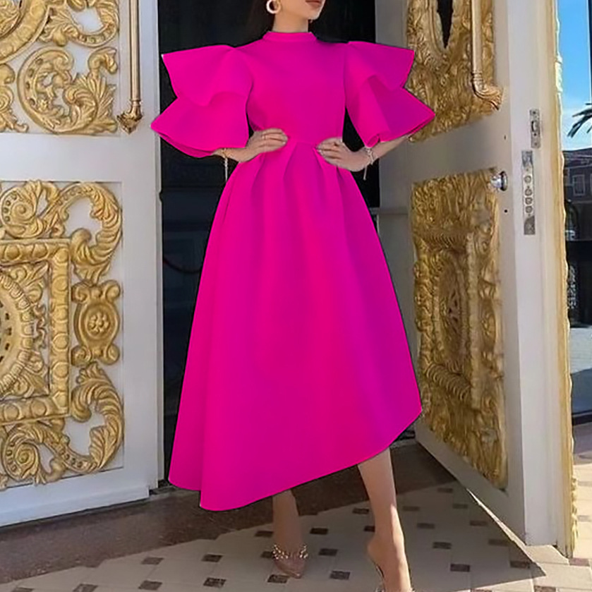 ラッフルスリーブシルエットロングドレス