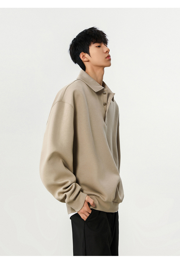 30代メンズファッション 無地ポロ襟スウェット 秋冬トレーナー