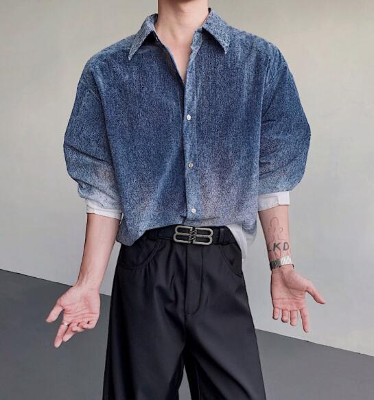 30代メンズファッション グラデーション長袖シャツ メンズ カジュアル