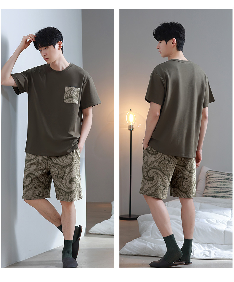 30代メンズファッション 涼やか縞模様ルームウェアセット