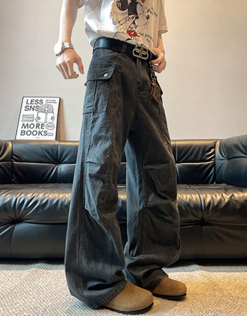 30代メンズファッション メンズ ゆったりカーゴパンツ ワイド デニム風