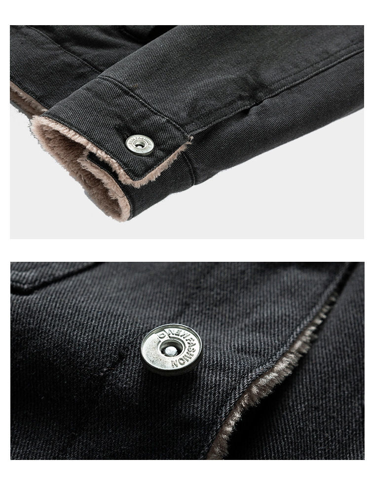 30代メンズファッション 裏起毛デニムジャケット 秋冬 暖かい羊毛襟 全3色