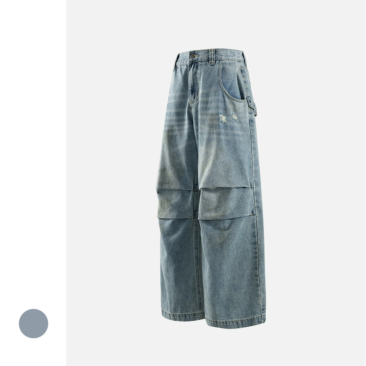 30代メンズファッション ダメージ加工デニムワイドパンツ