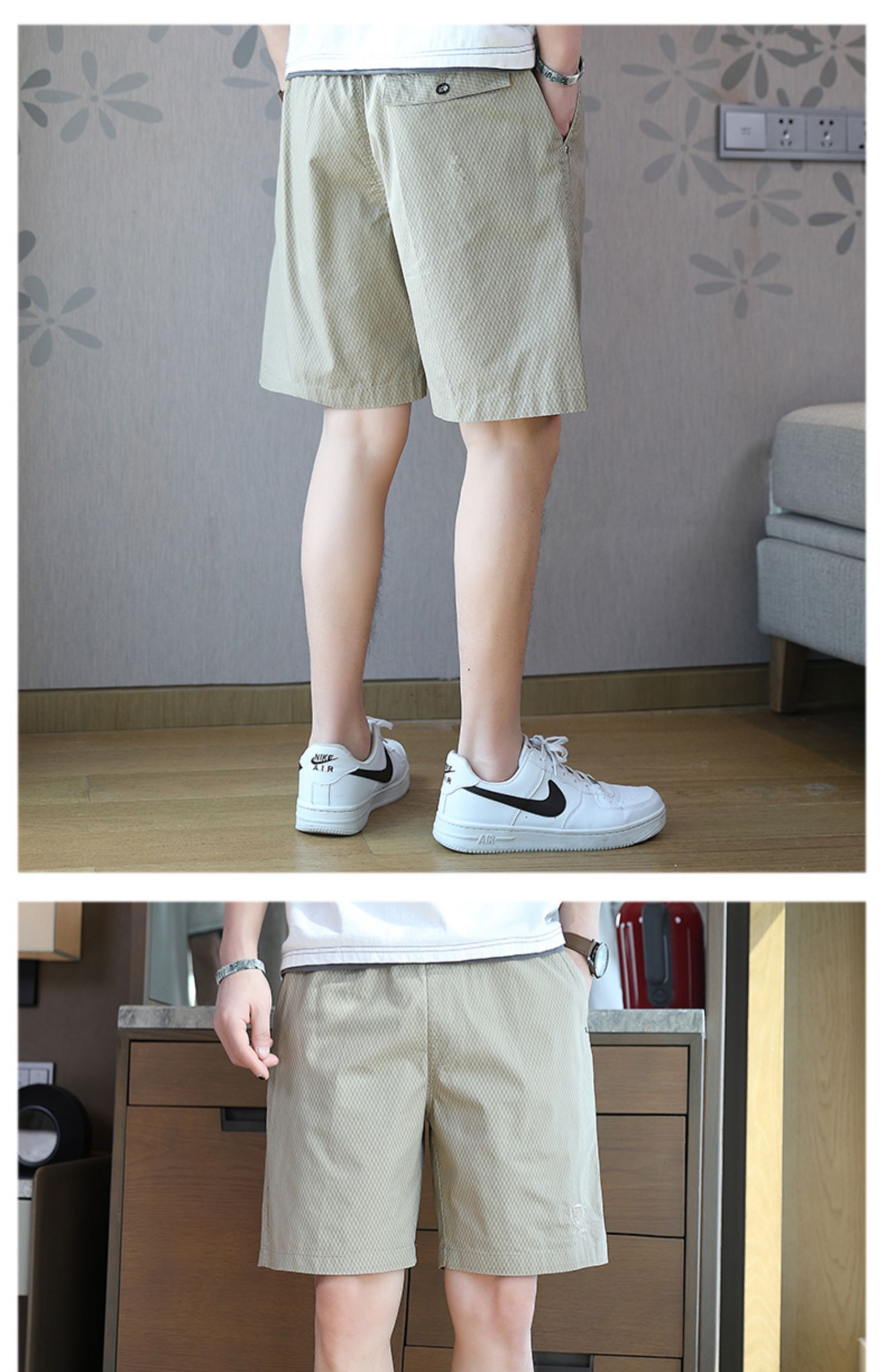 30代メンズファッション 立体織柄ショートパンツ