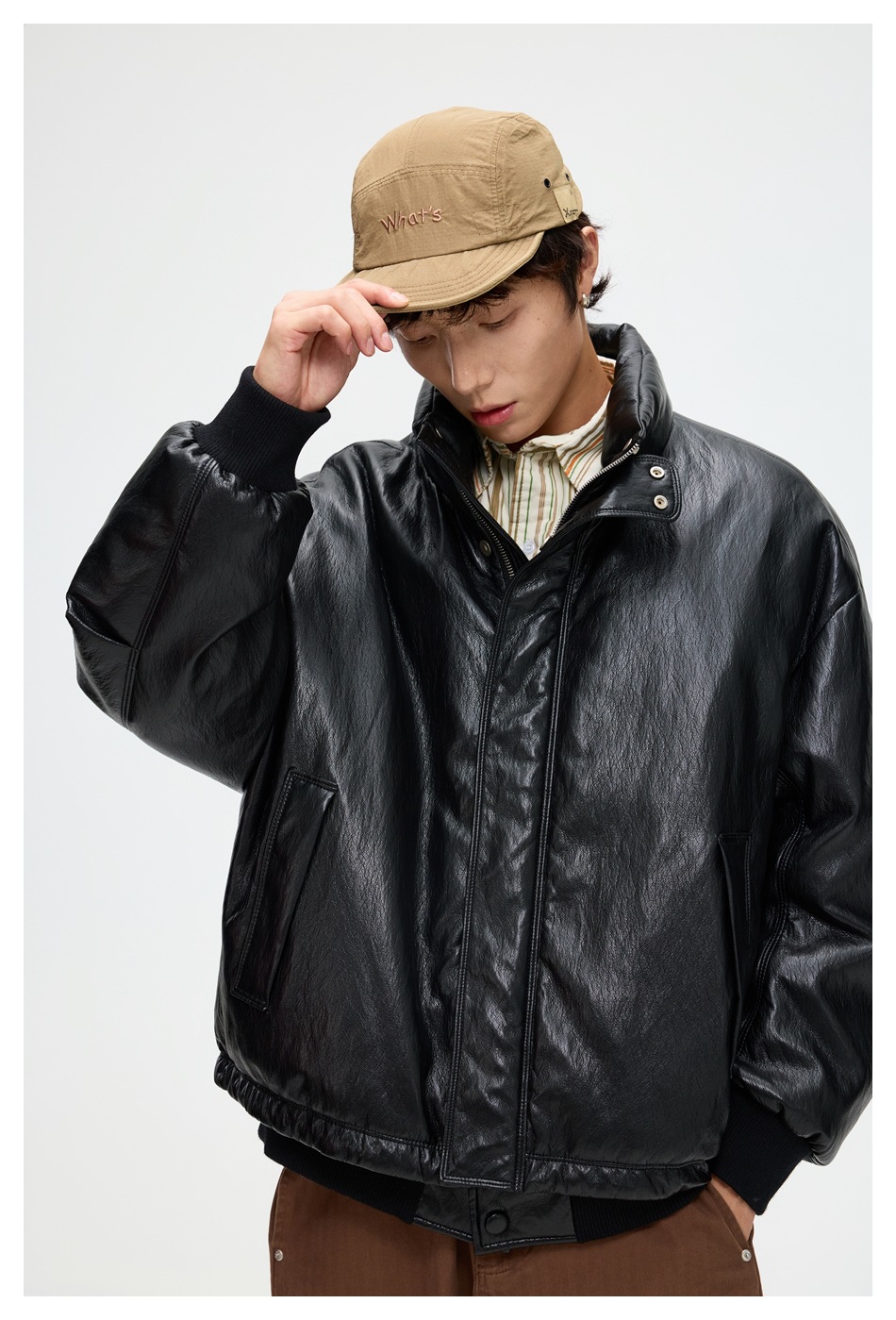 30代メンズファッション 合成皮革ダウンジャケット メンズ防寒アウター秋冬