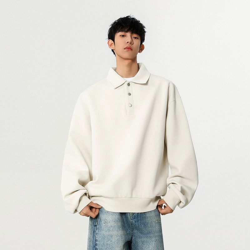 30代メンズファッション 無地ポロ襟スウェット 秋冬トレーナー