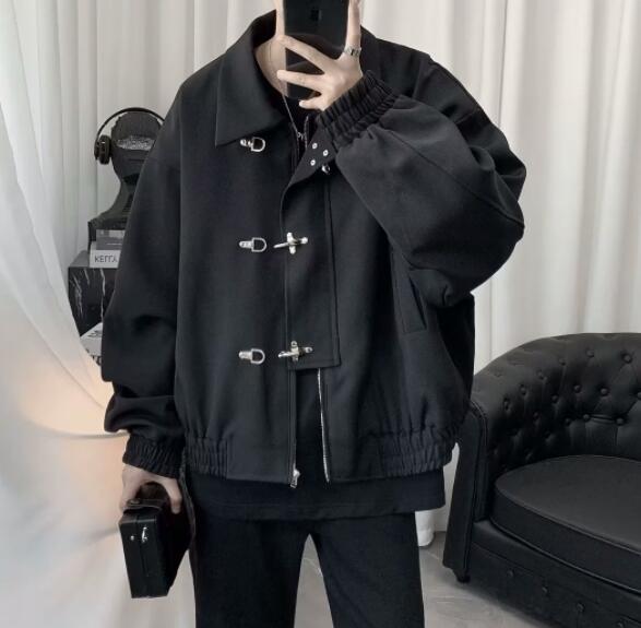 30代メンズファッション メンズ黒色ダッフル風ジャケット アウター