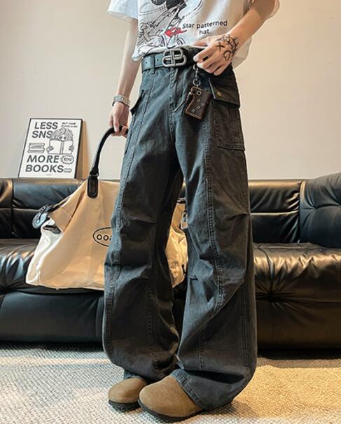 30代メンズファッション メンズ ゆったりカーゴパンツ ワイド デニム風