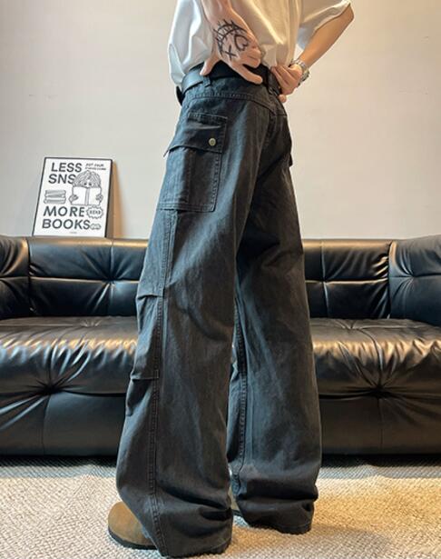 30代メンズファッション メンズ ゆったりカーゴパンツ ワイド デニム風
