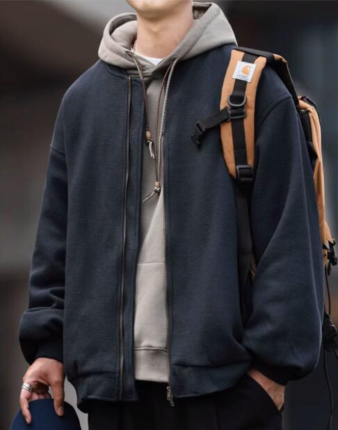 30代メンズファッション チェック柄ノーカラージャケット軽量アウター