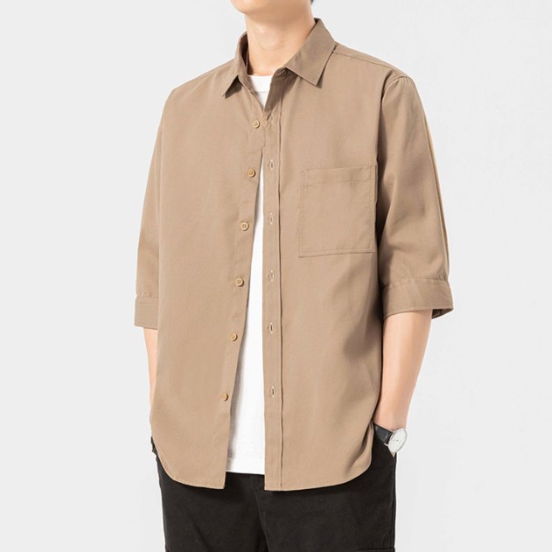 30代メンズファッション 七分袖スタンダードポケットシャツ