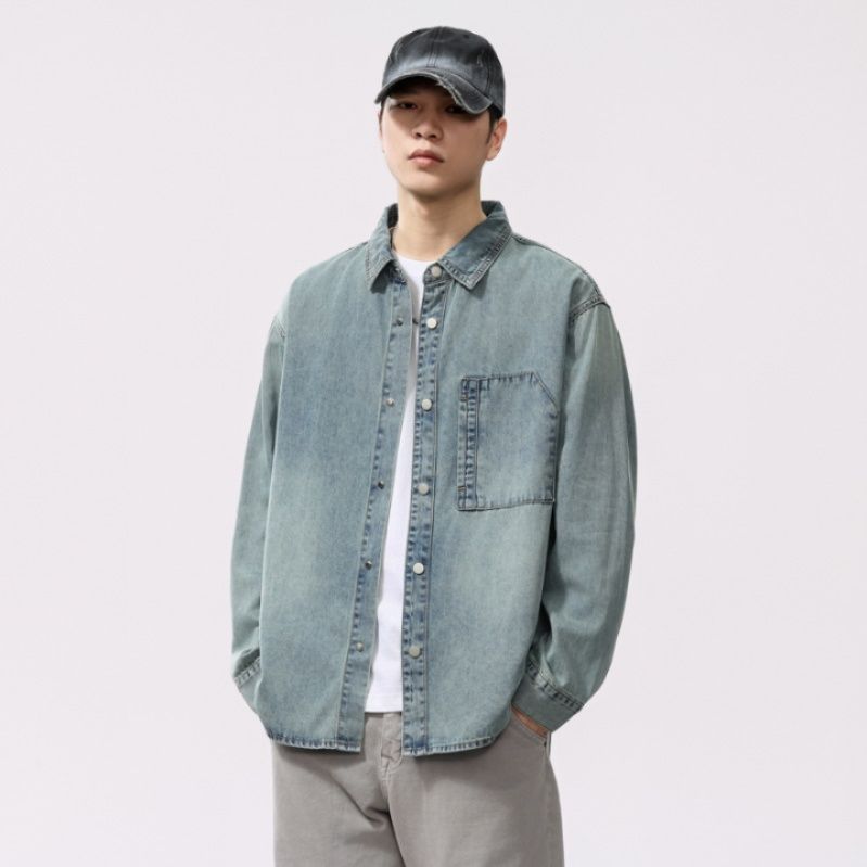 30代メンズファッション ゆったりデニムオーバーシャツ