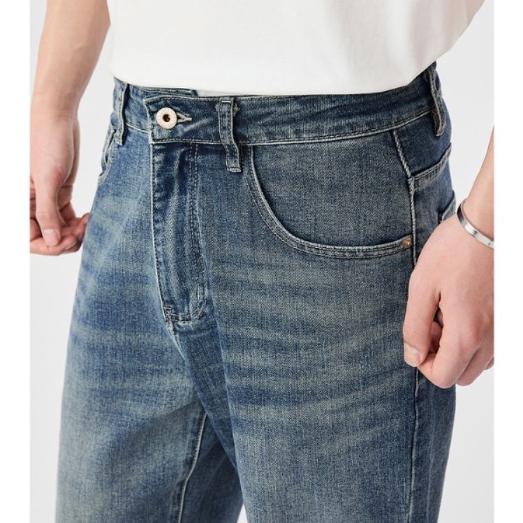 30代メンズファッション ヴィンテージ加工テーパードデニム