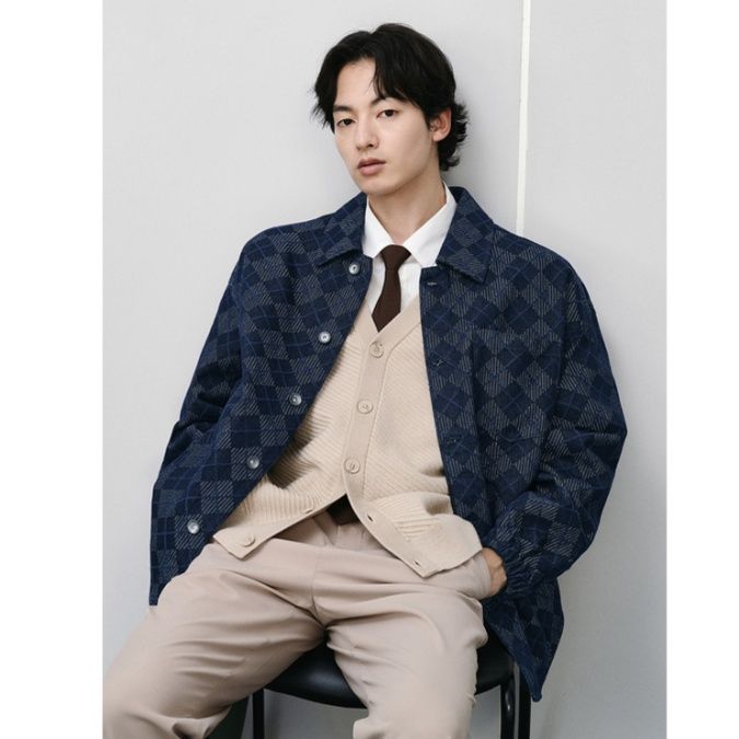 30代メンズファッション 格子柄オーバーシャツジャケット