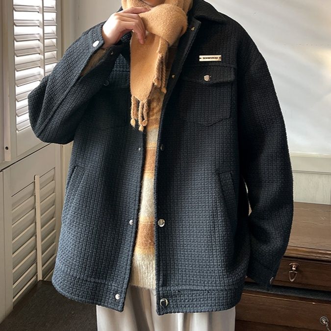 30代メンズファッション ワッフル生地シャツジャケット