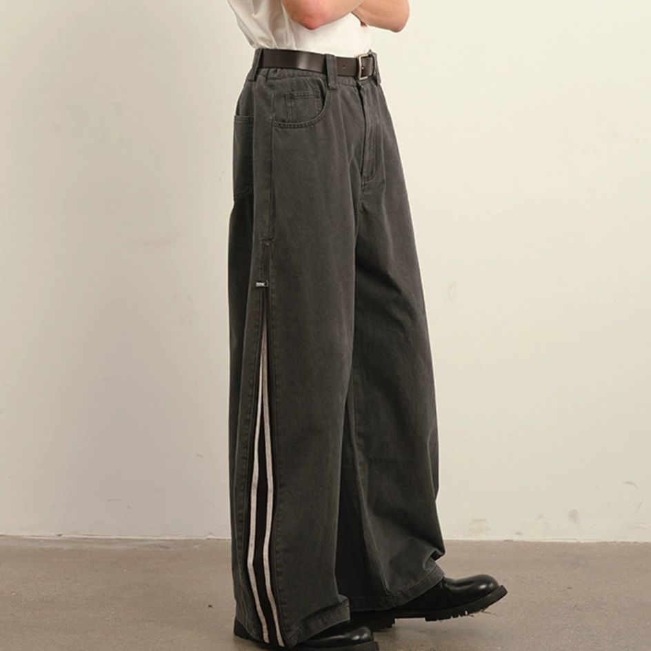 30代メンズファッション ワーク風ワイドパンツ サイドライン入り秋冬新作