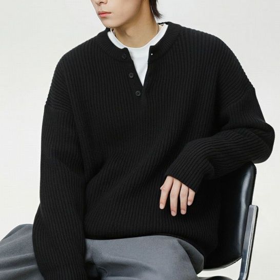 30代メンズファッション 秋冬ヴィンテージ風ヘンリーネックニットセーター厚手保温 トップス